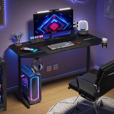 Ігровий стіл Т-подібної форми, великий ігровий комп&39ютерний стіл, робочий стіл з килимком для миші, підставкою для склянок та гачком для навушників, 160x70x75 см, чорний BHEU-NE-1675