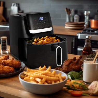Цифрові фритюрниці SUPERLEX 7 літрів, фритюрниця 1600 Вт, фритюрниця XXL, фритюрниця 10 програм з підставкою, смаження у фритюрі без олії, гриль у духовці з регулюванням температури та таймером 7 літрів чорний
