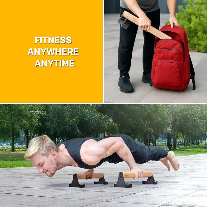 Ручки для віджимань Double Circle Parallettes з дерев&39яними ручками - Спорядження для калістеніки - Нековзні перекладини для калістеніки з ручками - Бруси для віджимань, ручки для віджимань, ручки для стійки на руках