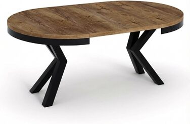 Круглий розкладний обідній стіл у стилі лофт - Індустріальний стіл з чорними металевими ніжками - Компактний стіл для вітальні - Дуб Лефкас - 100-180 см Дуб Лефкас 100 / 180 см