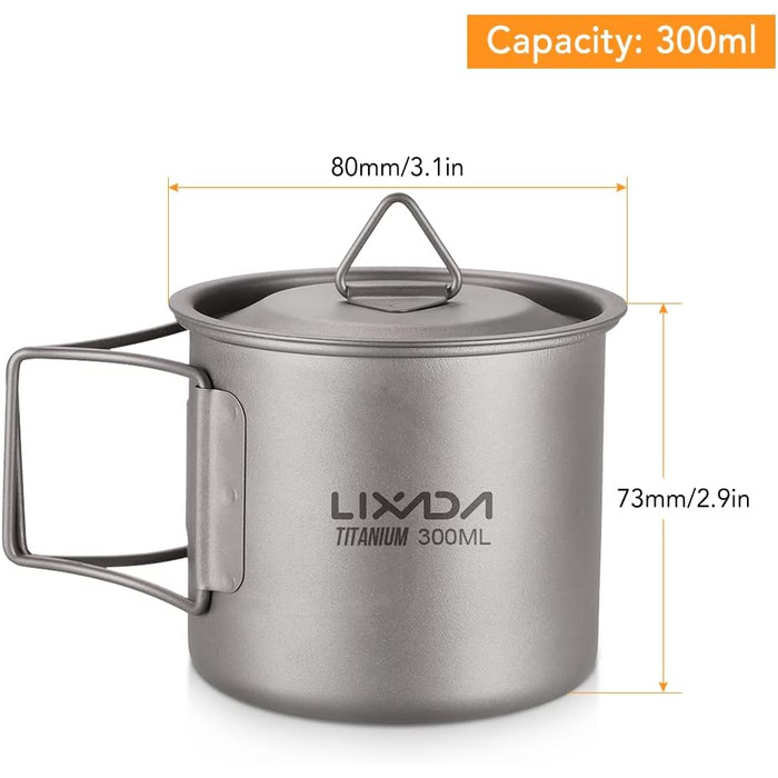 Портативний титановий горщик Lixada з титановою ручкою, що складається, для кемпінгу, відпочинку на природі, для пікніка, походів