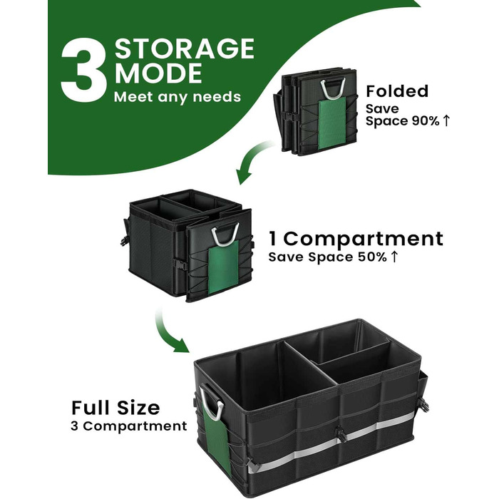 Органайзер для багажника WINHUNT, автомобільний органайзер для зберігання речей з водонепроникним кишенею, складний органайзер з багатьма відділеннями для автомобіля, позашляховика, седана, пікапа (Чорний, 66л) Чорний 66л