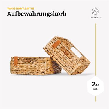 Кошик для зберігання FRIHET, плетений з водяного гіацинта прямокутний підходить як кухонна скринька для зберігання та кошик для фруктів можна використовувати як кошик у їдальні, ванній кімнаті та дитячій кімнаті 25 x 20 x 9 см (2)