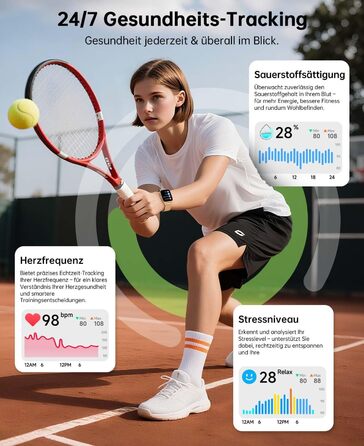 Жіночий смарт-годинник Gydom з функцією телефону, 1,85-дюймовий HD металевий фітнес-годинник, фітнес-трекер, серцевий ритм/SpO2/сон, водонепроникний спортивний годинник IP68, крокомір для Android та iOS, рожеве золото 1,85