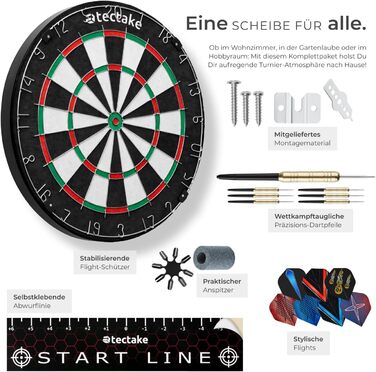 Мішень для дартсу tectake, професійний набір сталевих мішен для дартсу з 9 дротиками, 21 стрілкою та аксесуарами для сталевих дартсу, сталевий дартс, гра в дартс, дартс, мішень для дартсу