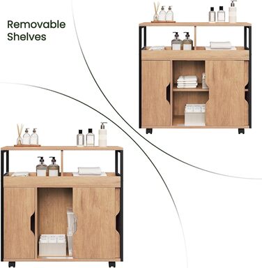Шафка для ванної кімнати EUGAD, вузька нішева шафка, шафка для ванної кімнати з 2 відкритими відділеннями, регульована полиця, розсувні дверцята, нішева полиця з колесами, 70x70x20 см, чорний світлий дуб E1-MDF метал 70x20x70 см