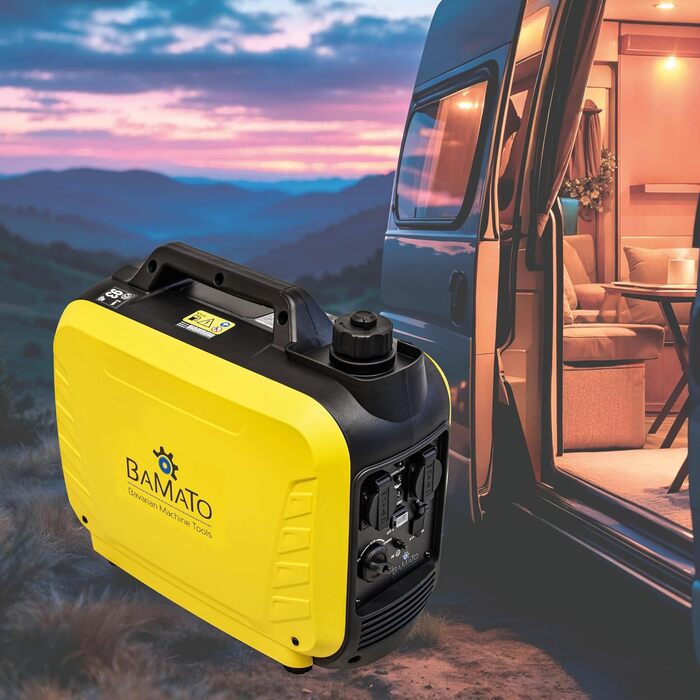 Інверторний генератор BAMATO BGE-2000I 2000 Вт Інверторна технологія 64,1 дБ(A) Дві розетки змінного струму 230 В та два USB-порти для швидкої зарядки 2,1 А