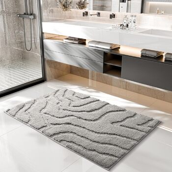 Нековзний килимок для ванної, який можна прати, кольору Pebblestone Grey з підкладкою з TPR, мякою мікрофіброю та сучасним дизайном