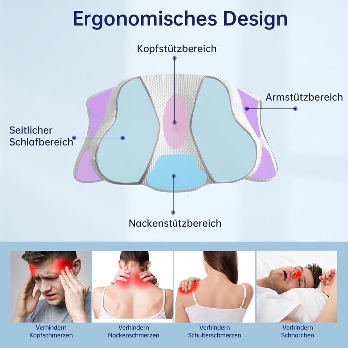 Ортопедична подушка з піни з ефектом пам&39яті, подушка проти хропіння, подушка для підтримки шиї, ергономічна подушка для голови, подушка для сну на боці, спині та животі (сіра)