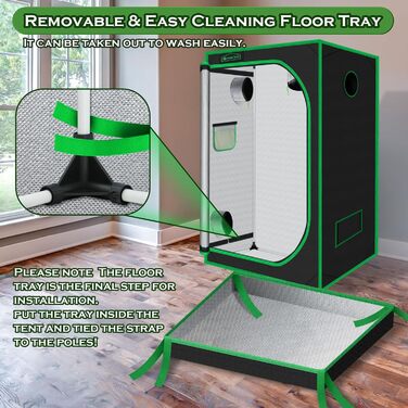 Парник для рослин, 91,4 x 91,4 x 182,9 см, з вікном та піддоном, для гідропоніки та кімнатних рослин