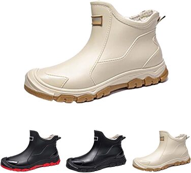 Чоловічі короткі гумові чоботи, зимові, теплі, флісові, з термопідкладкою, водонепроникні, повсякденні, нековзні, гумові чоботи для активного відпочинку на природі, для риболовлі, роботи, ботильйони, бежеві, розмір 42 EU