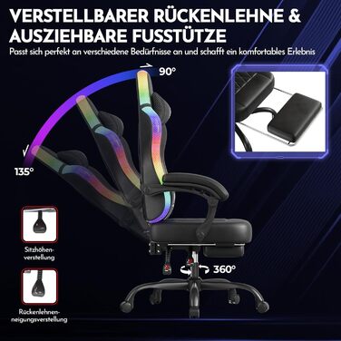 Ігрове крісло GTPLAYER, офісне крісло, ігрове крісло зі світлодіодною стрічкою, геймерське крісло, спинка з кишенею для зберігання, ергономічне комп&39ютерне крісло з пультом дистанційного керування