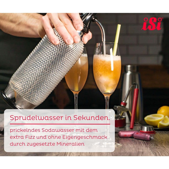 Л, виробник газованої води для газованої води, виробник газованої води з PEN-пляшкою з сітки з нержавіючої сталі, вуглекислий газ для води, виробник газованої води, аксесуари для бару у вінтажному стилі 106001 нержавіючої сталі iSi Sodamaker Classic, 1060