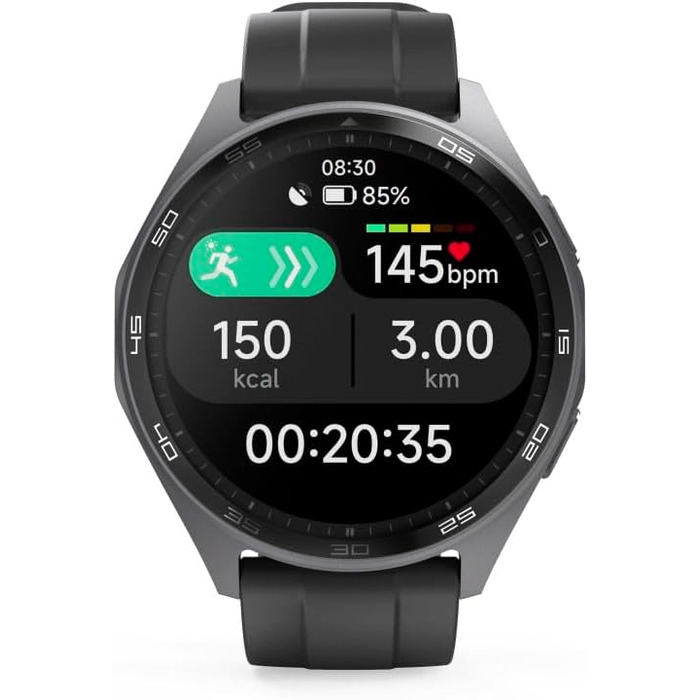 Розумний годинник Hama (кольоровий AMOLED-дисплей 1,43 дюйма, GPS, функція телефону, водонепроникний, WhatsApp, голосовий помічник, трекер сну, 110 спортивних режимів плани тренувань, крокомір, пульсометр, калорії тощо) чорний