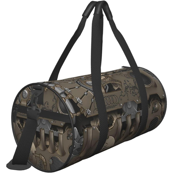 Спортивна сумка, дорожня сумка, стиль стімпанк, з механічними шестернями, принт, сумка на нічліг, чорна, універсальний розмір, сумка для подорожей