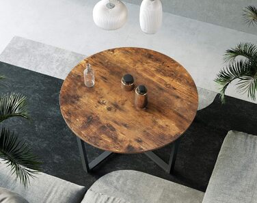 Круглий журнальний столик VASAGLE, стіл для вітальні, індустріальний стиль, сталевий каркас, легке складання, для вітальні, спальні, рустикальний коричневий та чорний LCT88 шт. Рустикальний коричневий чорний