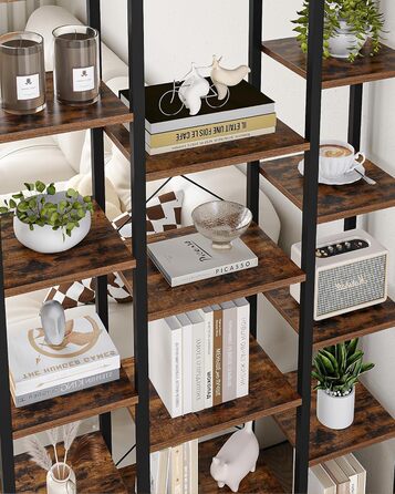 Книжкова полиця Hzuaneri, стояча полиця з 6 рівнями та 15 полицями, регульовані відкриті полиці, для вітальні, офісу, спальні, 30 x 100 x 170 см, вінтажний коричнево-чорний, BC15001B 30 x 100 x 170 см вінтажний коричнево-чорний