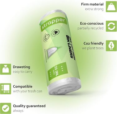 Сміттєві пакети Strapper 125 світло-зелені Підходять для сміттєвих баків Brabantia з кодом G та сміттєвих баків Simplehuman з кодом D 23-30 літрів світло-зелені - 23-30 л 125 шт. (1 упаковка)