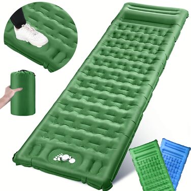 Килимок для сну на вулиці, потовщений кемпінговий килимок 12 см, самонадувальний з ножним насосом та подушкою, надлегкий складаний, надувний матрац для кемпінгу, походів, подорожей на природі, зелений