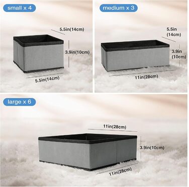 Набір Puricon з 13 коробок для зберігання тканини, органайзери для шухляд/системи для зберігання одягу, складні коробки для зберігання в гардеробах та спальнях - сірі, 13 предметів