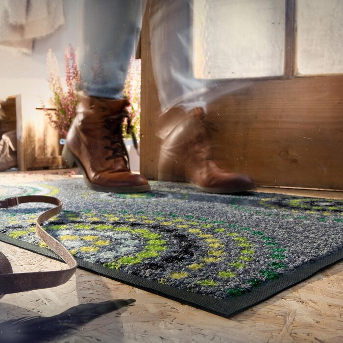 Килимок для дверей Erwin Mller Ludwigshafen, килимок для збору бруду, килимок для очищення, кола сіро-зелені, розмір 50x75 см - нековзний, легко чиститься, підходить для теплої підлоги (доступні інші кольори, розміри) Сірий/Зелений 50 x 75 см (Прямокутний