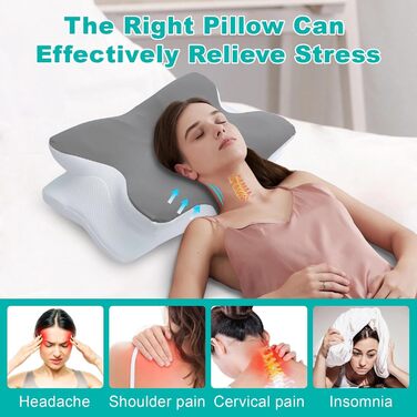 Подушка з піни з ефектом пам&39яті, подушка для підтримки шиї, подушка для шиї, подушка для голови від болю в шиї, ортопедична подушка, ергономічна подушка для сну на боці, спині та животі 63 x 42,5 x 13,8/9 см (1 упаковка)