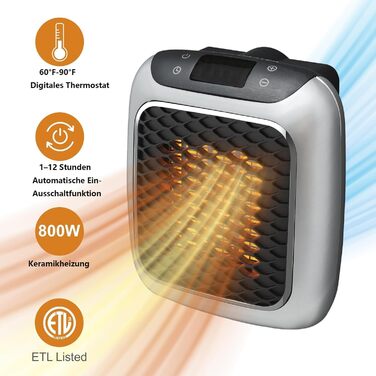 Підключається до мережі з вентилятором та дистанційним керуванням, міні-керамічний вентилятор для ванної кімнати, енергозберігаючий, тихий обігрів, променевий обігрівач потужністю 800 Вт з 12-годинним таймером, термостатом та захистом від перегріву для сп