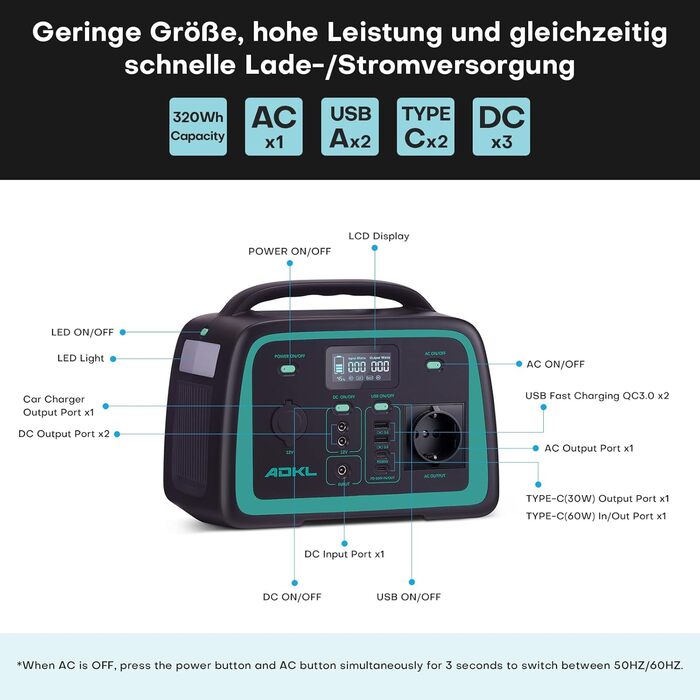 Портативний зовнішній акумулятор постійного струму, акумулятор 320 Втгод для кількох пристроїв, акумулятор LiFePO4, сонячний генератор потужністю 300 Вт з виходом змінного струму/розрядки 300 Вт та USB-C 60 Вт, для кемпінгу, активного відпочинку, подороже