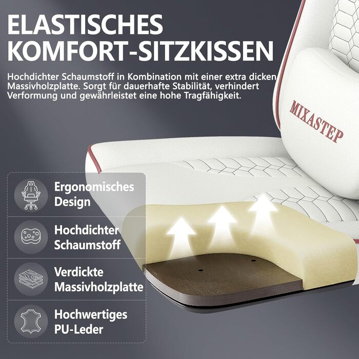 Ергономічне ігрове крісло, офісне крісло з підставкою для ніг, регульоване по висоті та гойдалкою, надзвичайно широке сидіння (51 см), ергономічна поперекова опора, вантажопідйомність до 150 кг