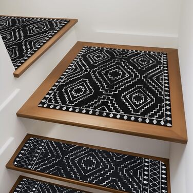 Сходинки OJIA, нековзні, килимок у тон для дерев&39яних сходинок, квадратні сходинки Capet, гумова підкладка, доріжка для сходів, нековзний килимок для сходової площадки, 81,3 x 81,3 см (прямокутні), чорний/марокканський 1