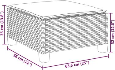 Садовий табурет LAPOOH з подушкою чорний 63.5x56x32 см Poly Rattang, балконний стілець, садовий підніжка, садовий підніжка, підніжка для крісла, садовий меблевий табурет - 365911