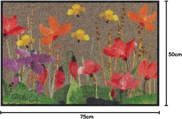 Килимок для входу Salonloewe Rosina Wachtmeister Ciclamini 050x075 см, барвисті квіти, килимок для дверей, що прається, 50 x 75 см (прямокутний)