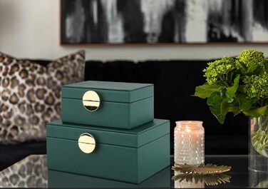 Шкатулки для ювелірних виробів HofferRuffer зі штучної шкіри, декоративні шкатулки, шкатулки для зберігання, органайзери для аксесуарів із золотистою фурнітурою, класична веганська шкіра, набір з 2 шт. (зелений)