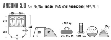 Намет п'ятимісний High Peak Ancona 5.0 Light Grey/Dark Grey/Green (10249)