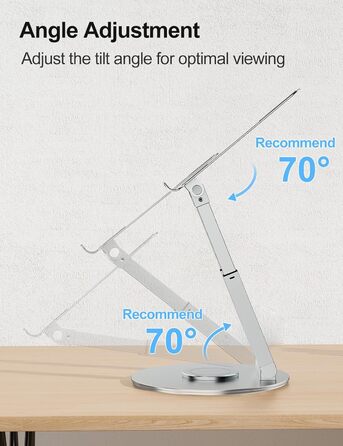 Підставка для ноутбука з регульованою висотою та поворотною базою на 360, ергономічна підставка для ноутбука, збільшувач висоти для робочого столу, стійка для ноутбука для роботи стоячи, сумісна з MacBook Pro та ноутбуками 1017 дюймів, срібляста