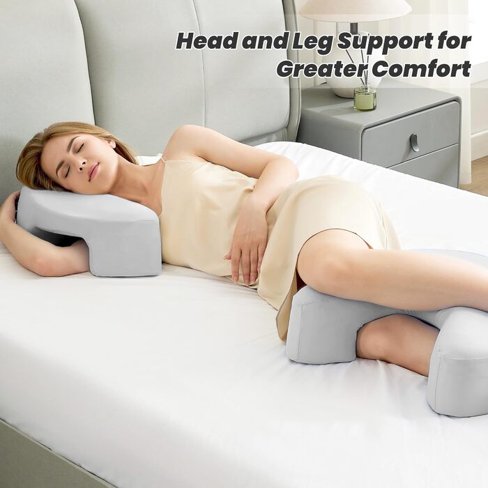 Ергономічна подушка для сну на боці з проймою Ортопедична подушка з піни з пам&39яттю форми для підтримки шиї та плечей Подушка для сну на боці, спині та животі Чохол, який можна прати, сірий