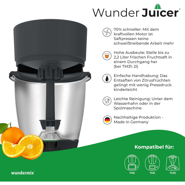 Соковижималка WunderJuicer для Thermomix TM6, TM5 & TM31 Соковижималка і соковижималка для цитрусових Зроблено в Німеччині