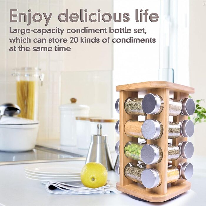 Полиця для спецій Frasheng, карусель спецій, підставка для спецій з натурального дерева, стійка для спецій, карусель спецій з 16 п