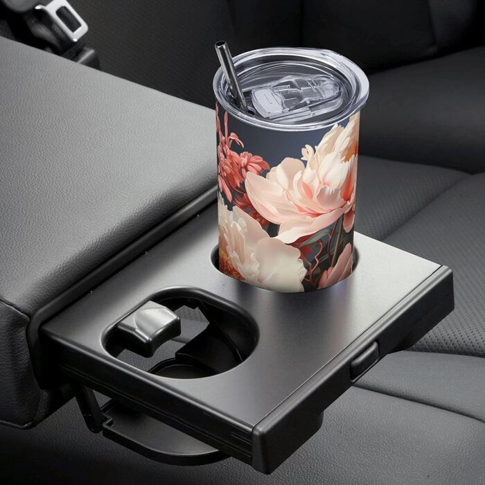 Кухоль з прямою трубочкою, 590 мл, яскраво-білі півонії, принт, дорожній кухоль, підходить для кемпінгу, офісу та дому.