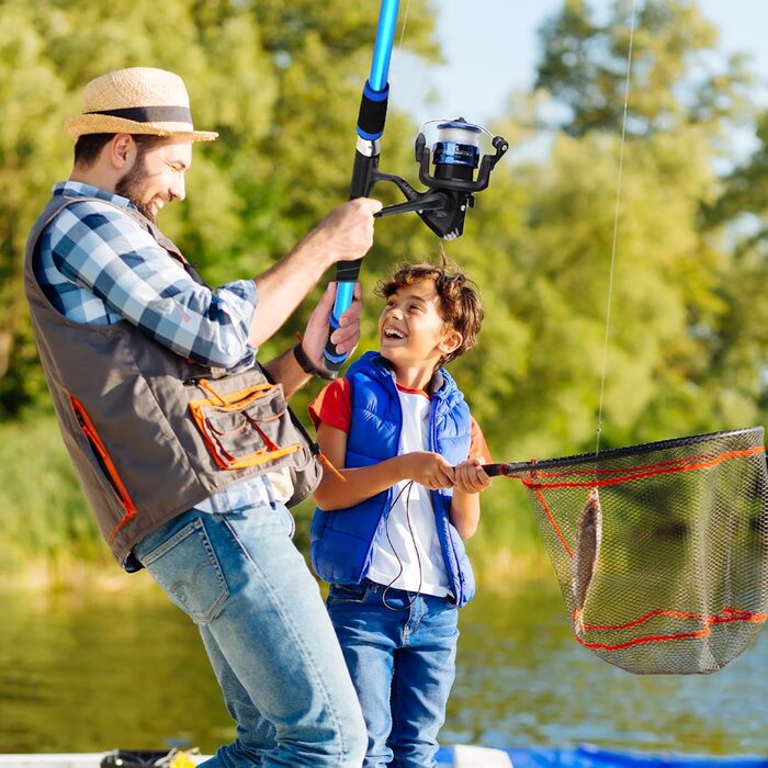 Рибальський набір для дітей, дитячий стартовий набір для риболовлі 1,8 м, набір вудок для дітей з рибальською котушкою та набором приманок, телескопічні вудки та котушка з вуглецевого волокна, рибальські аксесуари для дітей віком 3-10 років, синій