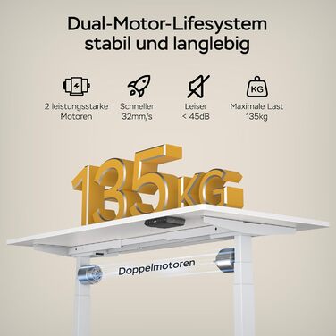 Стіл з регулюванням висоти 140x70 см, цільна стільниця 25 мм, подвійний двигун, 3-рівнева конструкція, інтелектуальне керування з 4 пресетами пам&39яті та 2 USB-портами (білий білий), білий білий 140 см x 70 см