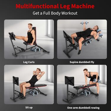 Жим ногами для домашнього використання, максимум 550 кг, лава для штанги з 9 регульованими положеннями спинки (включаючи 90) та місцем для зберігання штанги, регульована лава для тренажерів для жиму ногами, чорний колір