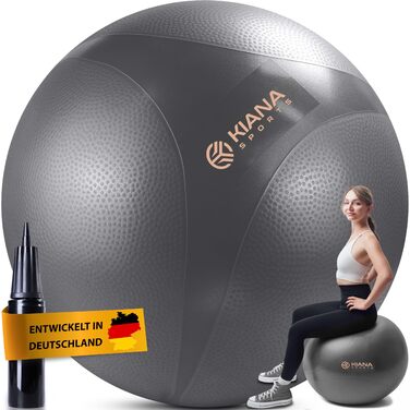 М&39яч для вправ та стабілізації - 4 розміри - Німецький дизайн - Нековзний м&39яч для йоги з виступами - Надзвичайно товстий та міцний - в комплекті насос та план вправ - Ідеально підходить для фітнесу та офісу, Темно-сірий L (для зросту до 180 см)