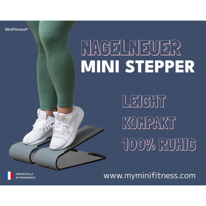 Міні-степер - Домашнє фітнес-обладнання - Легкий, тихий, без зношувальних деталей - Еластичні сходинки - Композитний матеріал (чорний)