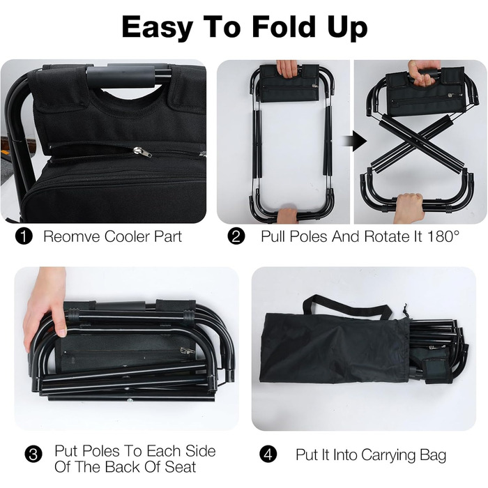 Компактний кемпінговий стілець зі знімною сумкою-холодильником об&39ємом 15 л, легке сидіння-рюкзак зі складною рамою, міцний складаний стілець для риболовлі, пікніків, трекінгу, полювання, походів, чорний
