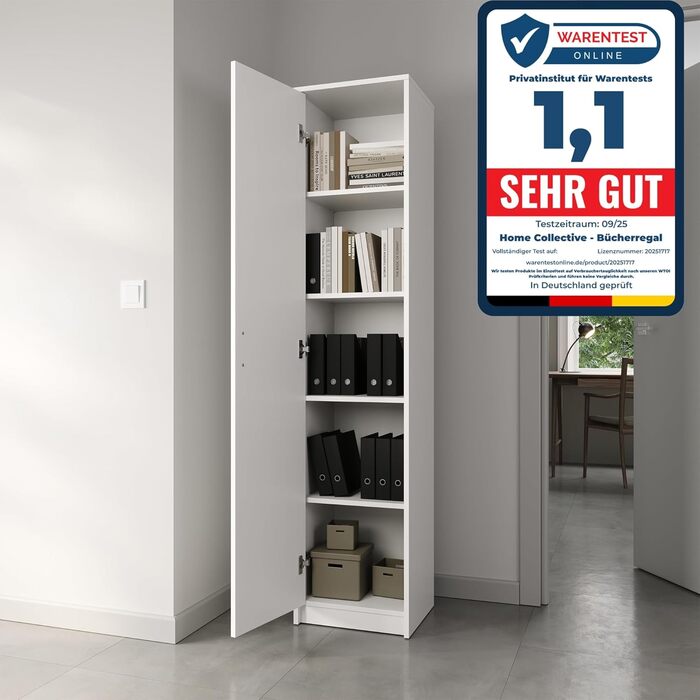 Домашня колекційна книжкова полиця, шафа-органайзер, біла, 40 см завширшки та 180 см заввишки, багатоцільова шафа з 4 регульованими полицями, картотечна шафа, настінна полиця, вузька дерев&39яна, для спальні