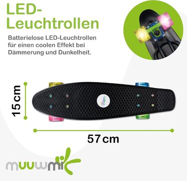 Скейтборд Muuwmi Lights Fun Glow — дека 57×15 см, колеса PU 60×45 мм, підшипники ABEC 5