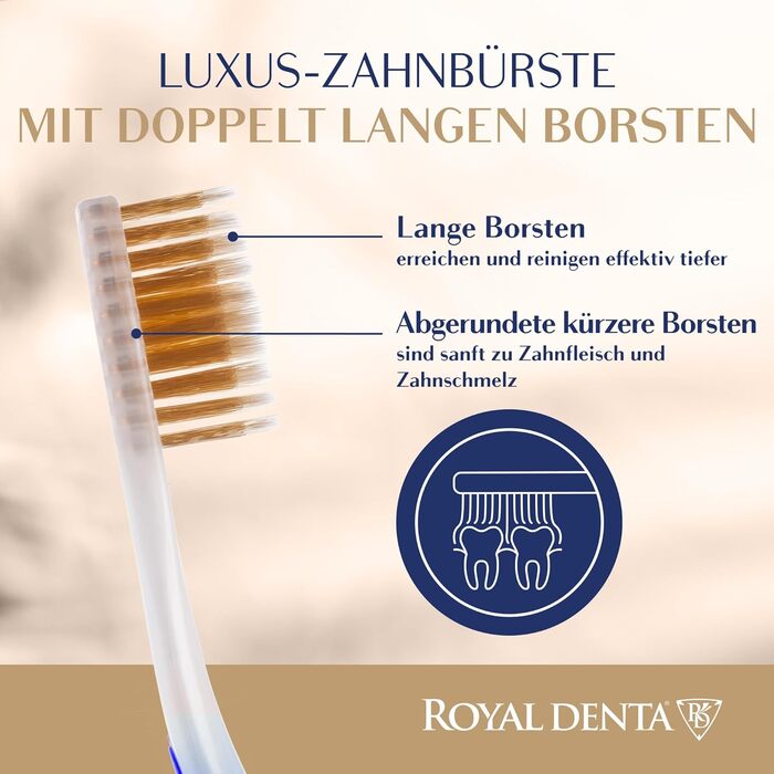 Зубні щітки Royal Denta Gold Medium 4 Pack - щетина подвійної довжини для чищення міжзубних проміжків, частинки золота проти бактерій, видалення зубного каменю, середньої міцності, багатобарвна