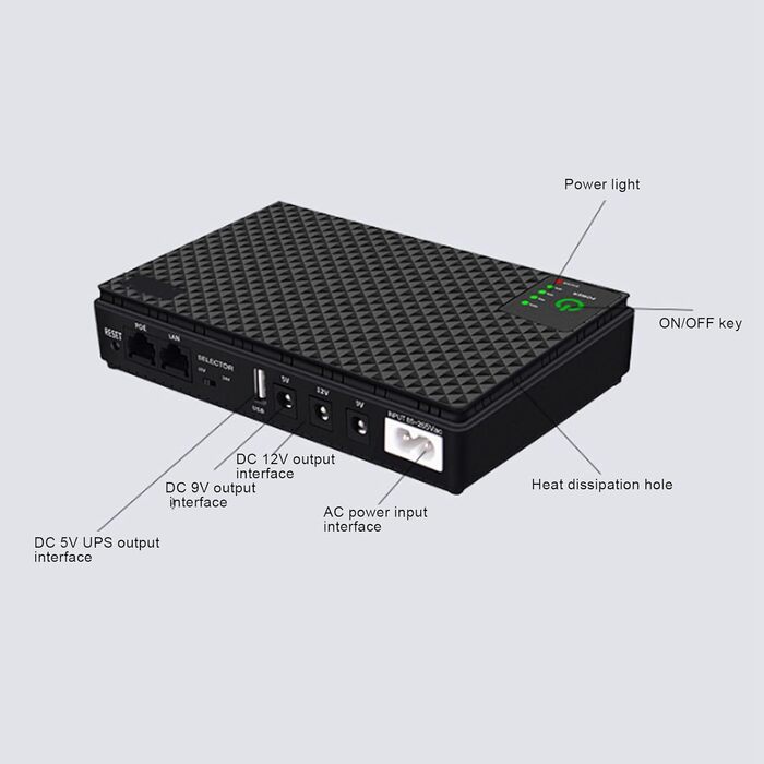 Джерело безперебійного живлення (UPS) 10400mAh USB 5V DC 5V 9V 12V POE 15V 24V, до 18W, для роутерів та модемів (Європейська вилка 85-265V)