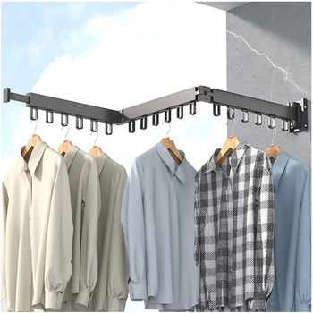 Вішалка для одягу для настінного кріплення, висувна вішалка для одягу з гачками, обертається на 360, складається втричі, вішалка д